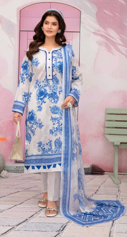 premium lawn printed shirt,lawn printed voile dupatta,plain trouser