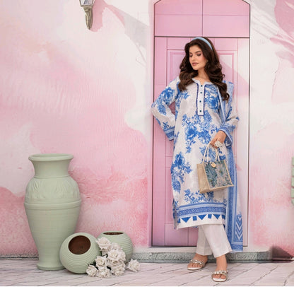 premium lawn printed shirt,lawn printed voile dupatta,plain trouser