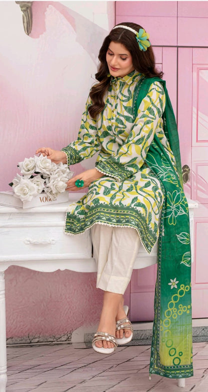 premium lawn printed shirt,lawn printed voile dupatta,plain trouser