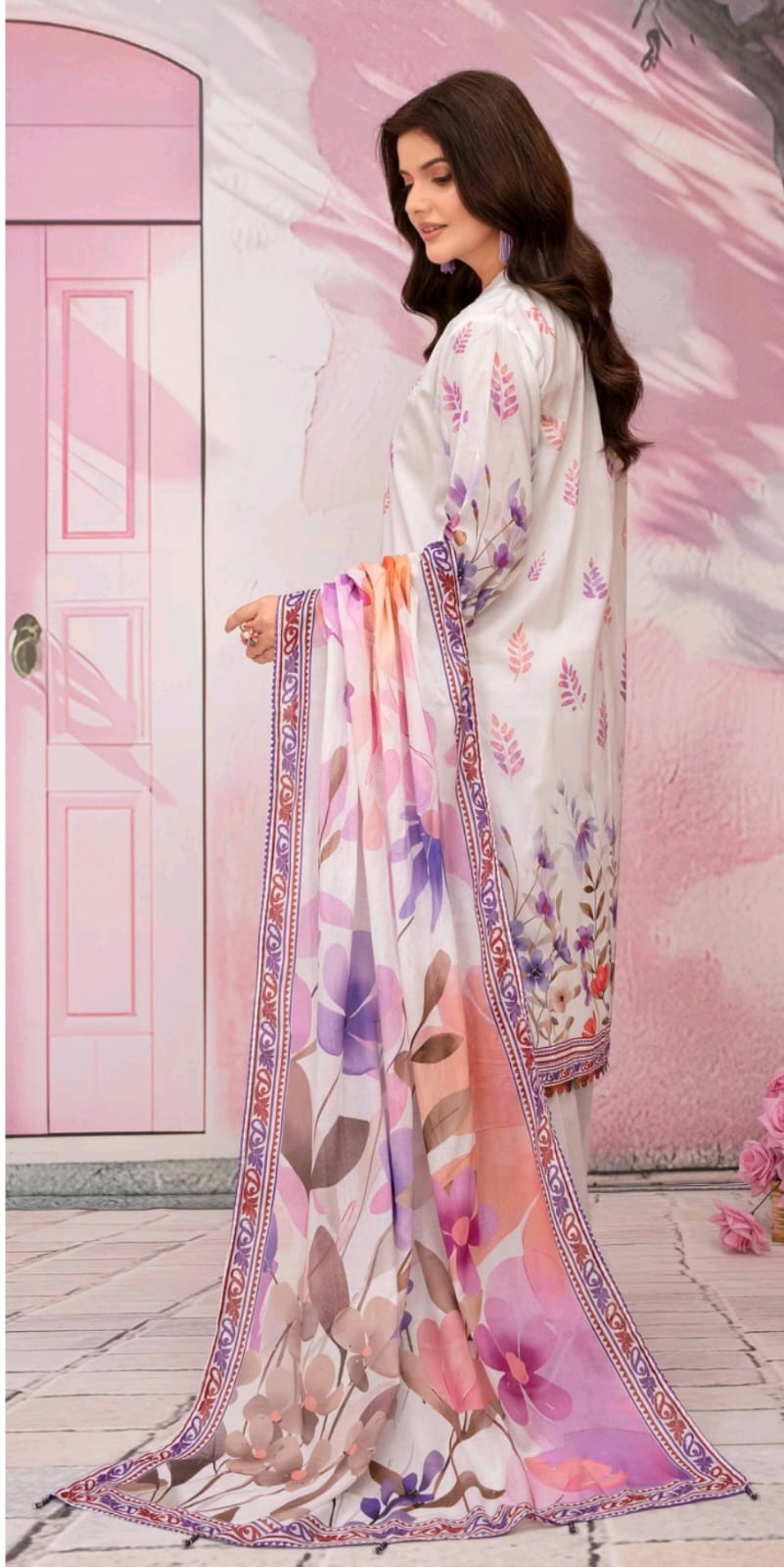 premium lawn printed shirt,lawn printed voile dupatta,plain trouser