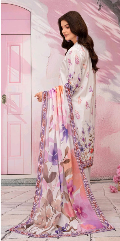 premium lawn printed shirt,lawn printed voile dupatta,plain trouser