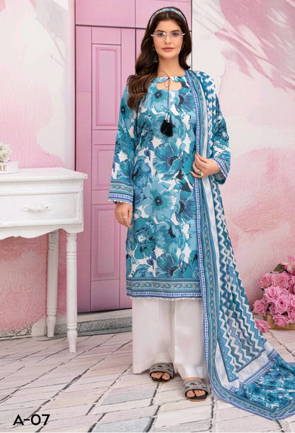 premium lawn printed shirt,lawn printed voile dupatta,plain trouser