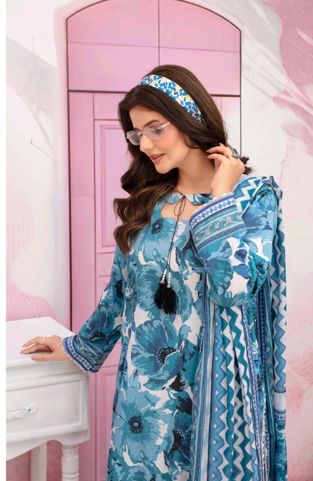 premium lawn printed shirt,lawn printed voile dupatta,plain trouser