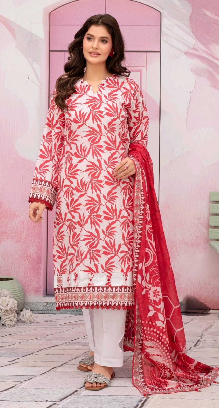premium lawn printed shirt,lawn printed voile dupatta,plain trouser