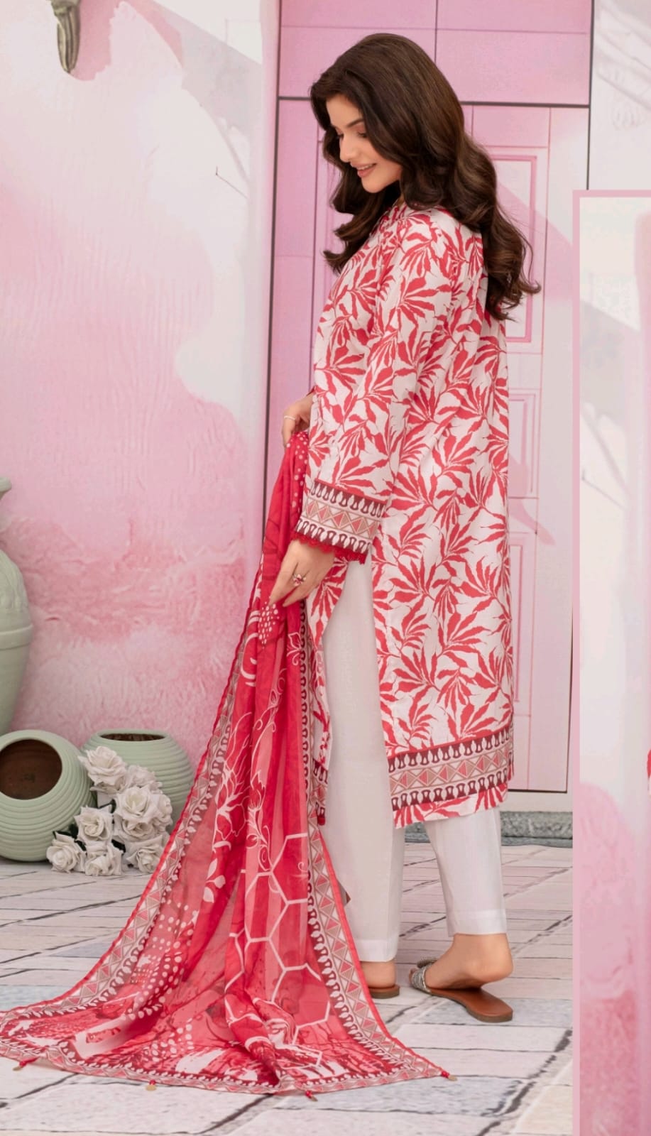 premium lawn printed shirt,lawn printed voile dupatta,plain trouser
