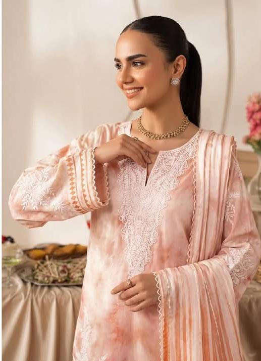 Embroidered Shirt With Daman Patch Print Dupatta, Plain Trouser