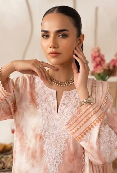 Embroidered Shirt With Daman Patch Print Dupatta, Plain Trouser