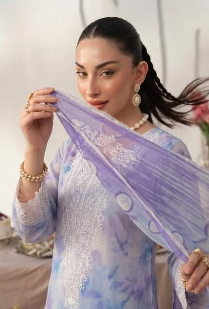Embroidered Shirt With Daman Patch Print Dupatta, Plain Trouser