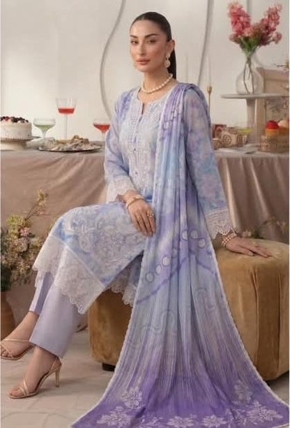 Embroidered Shirt With Daman Patch Print Dupatta, Plain Trouser