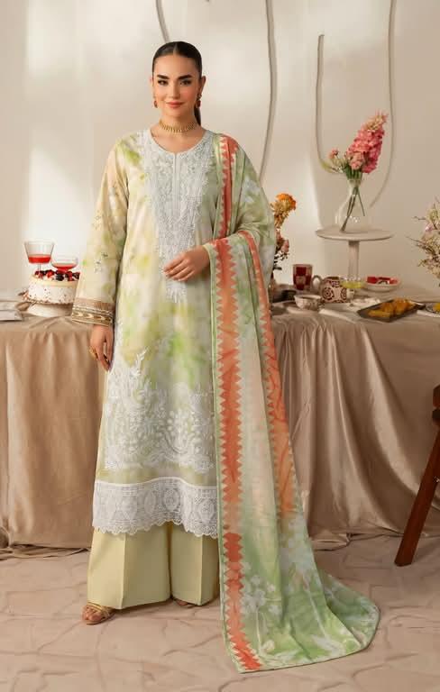Embroidered Shirt With Daman Patch Print Dupatta, Plain Trouser