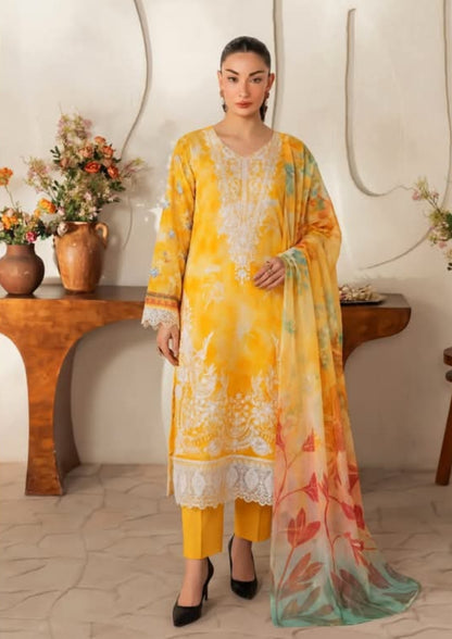 Embroidered Shirt With Daman Patch Print Dupatta, Plain Trouser